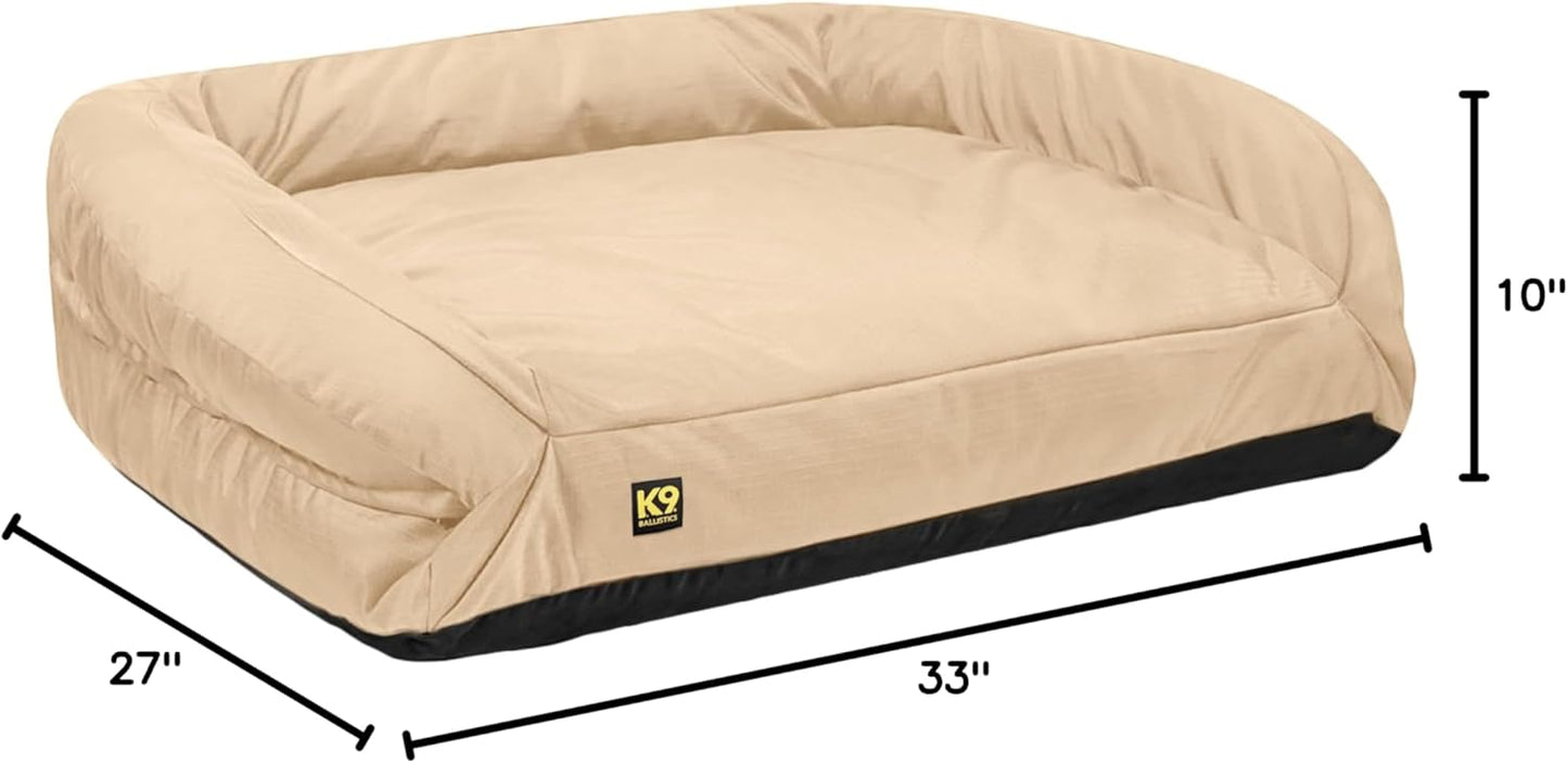 K9 Ballistics Tough Orthopedic Medium Bolster Dog Bed - Washable, Durable and Water Resistant Dog Bed - Made for (M) Medium Dogs, 33"x27", Sandstone
