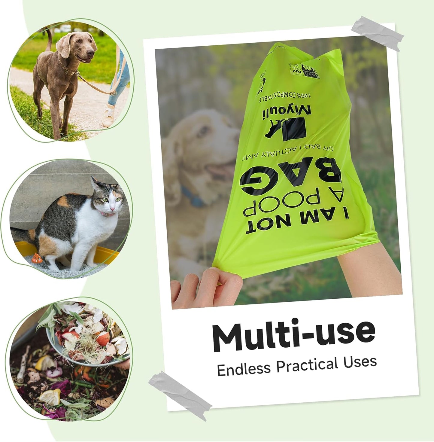 100% Certified Compostable Dog Poop Bag Rolls, 120 Bags (8 Rolls) Eco-Friendly Poop Bags for Dogs, Leak Proof Unscented Easy Open Poop Waste Bag(Green)