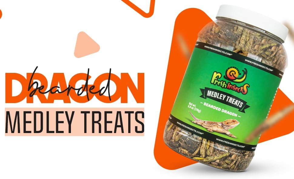 Medley Treat Bearded Dragon Food - Freeze Dried Mealworms, Grasshoppers, Crickets, Quality Tested, Vitamin & Calcium Enriched, Essential Proteins, Fats & Minerals - For Bearded Dragons, Reptiles 2.5oz