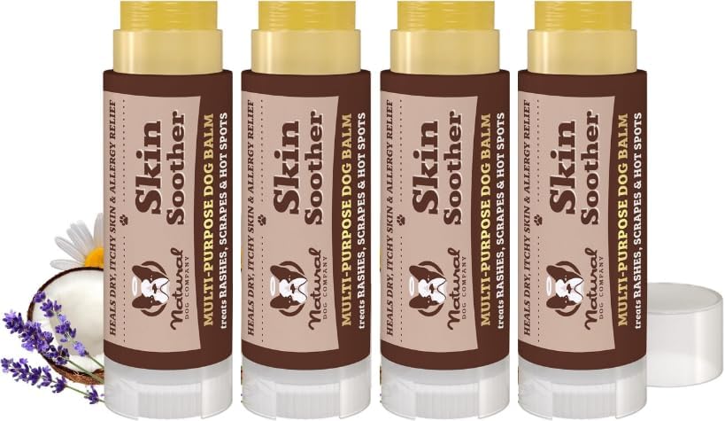 Natural Dog Company Skin Soother, 4 Pack, Allergy and Itch Relief for Dogs, Dog Moisturizer for Dry Skin, Dog Lotion, Ultimate Healing Balm, Dog Rash Cream, Travel Stick 0.15 oz X 4