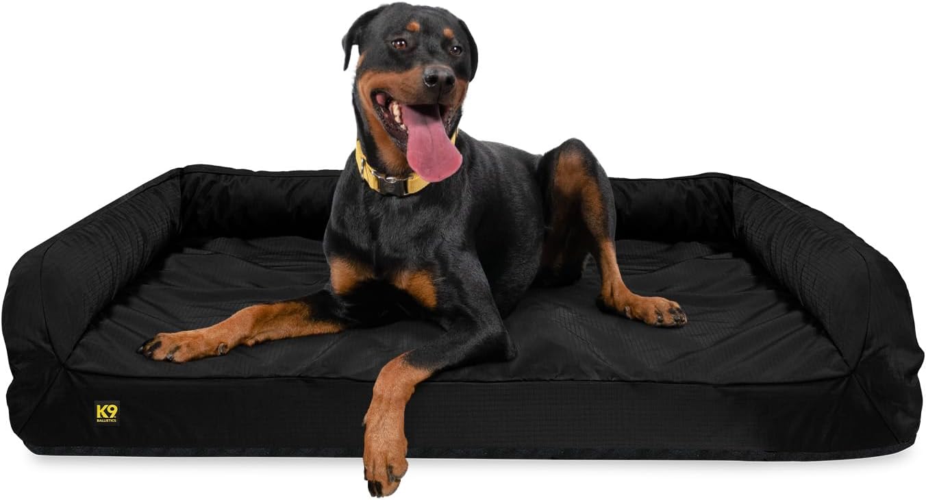 K9 Ballistics Tough Bolster Orthopedic Sofa Dog Bed with Removable Washable Cover - Durable, Water Resistant with Nonskid Bottom - X-Large, Taupe Premium Finish