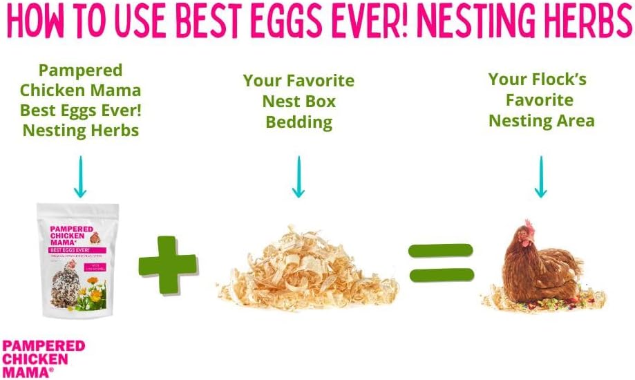 Pampered Chicken Mama Best Eggs Ever! Nesting Herbs for Chickens (1.25 Pounds) Calcium Supplement for Chickens | Chicken Feed Supplies, Hen Treats for Coops