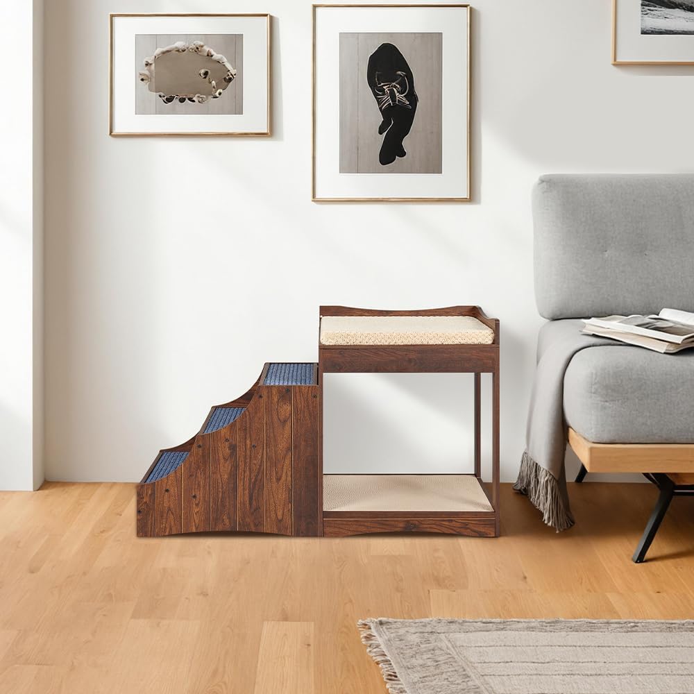 unipaws Pet Bunk Bed with Removable Step for Dogs and Cats, Multi-Level Bed Window Perch Seat Platform with Cushion and Cat Scratch Pad, Indoor Use