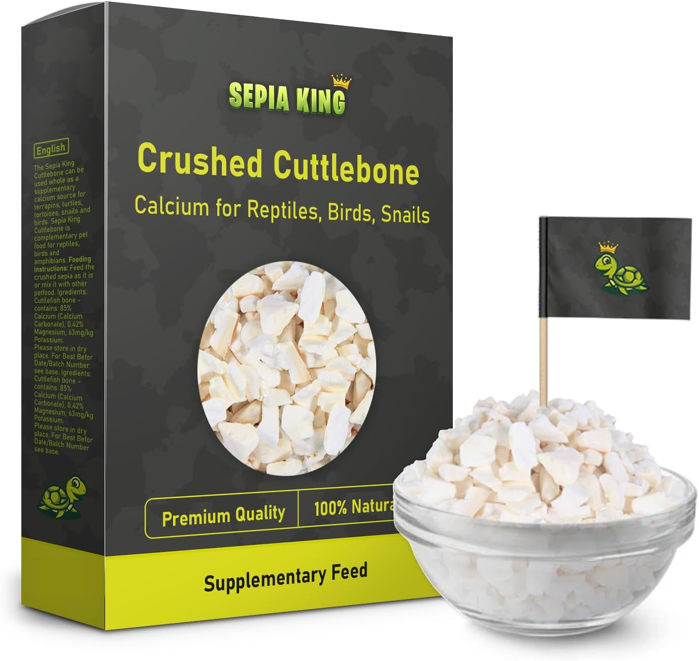 Crushed - 100% Natural Calcium Supplement - Premium Cuttlebone Perfect for Birds, Tortoises, Snails, Reptiles - 3.5 oz