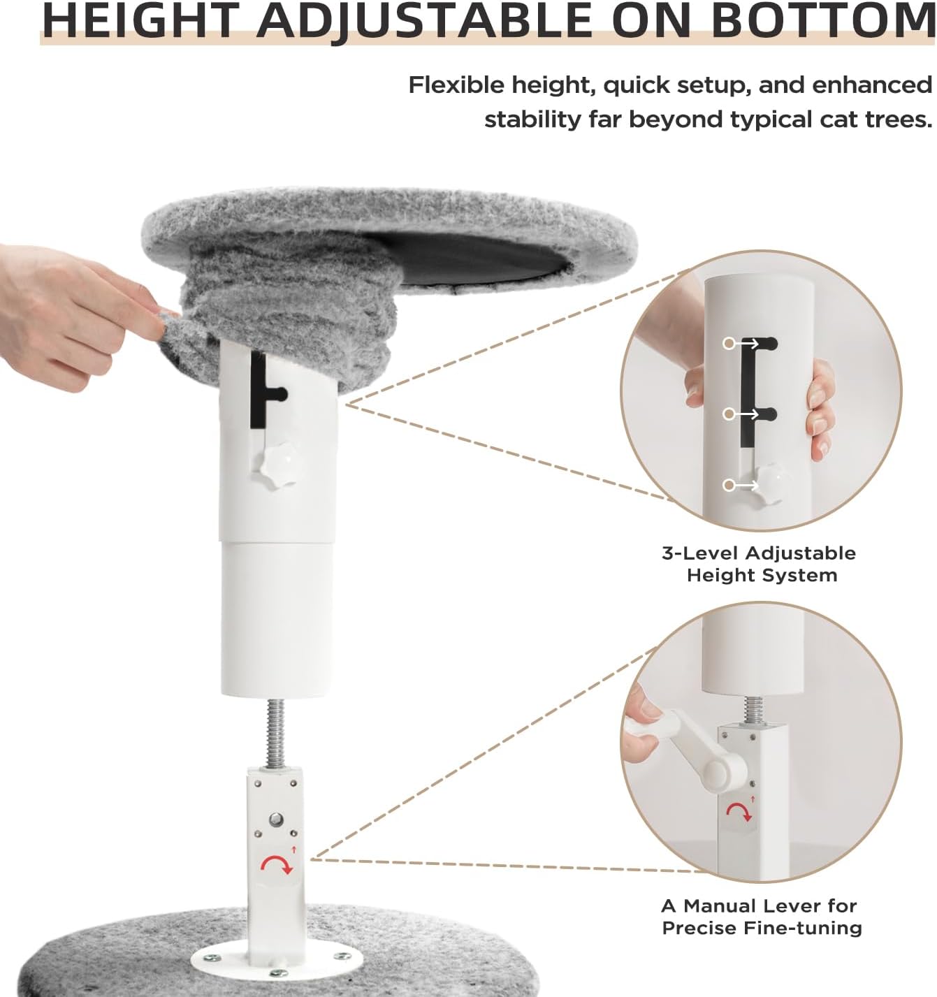 Made4Pets Floor to Ceiling Cat Tree 93-106'',Tall Cat Tower 5 Tiers,Adjustable Height, Stable Cat Tree Tower with Scratching Posts, Fluffy Condo, Hammock and Ball Toy for Indoor Cats/Kitten, Gray