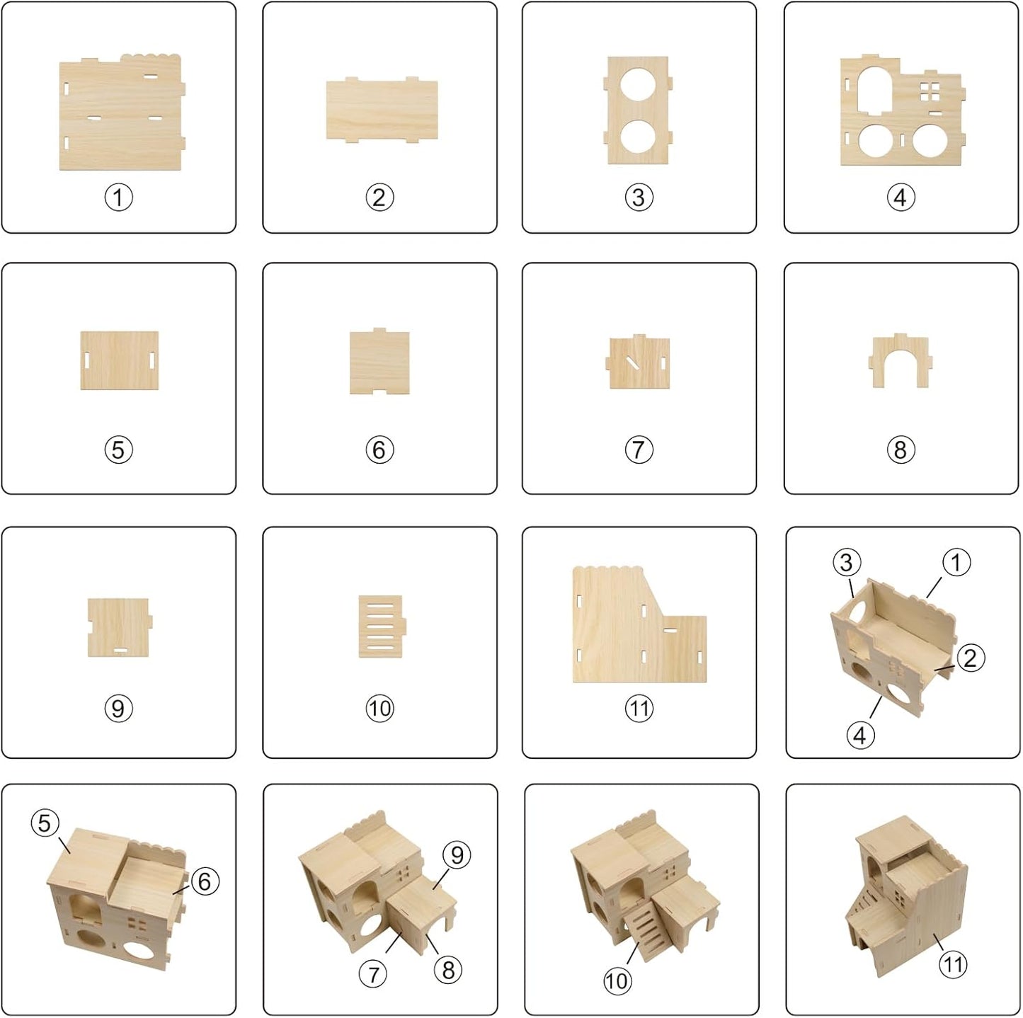 Multi-Chamber Hamster Hideout & House, Natural Wood Small Animal Cage Accessories for Dwarf Hamsters, Gerbils and Mice – Ventilated Design with Structure