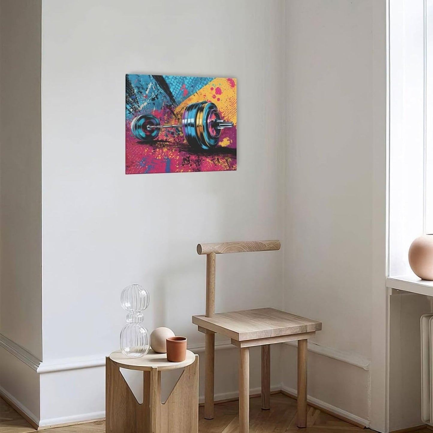 Gym Wall Art Weightlifting Fitness Canvas Wall Decor Barbell Sports Training Pictures Painting Banksy Street Graffiti Print Artwork Framed Decorations Gifts for Sports Lovers Gym Living Room Bedroom 20"x24"