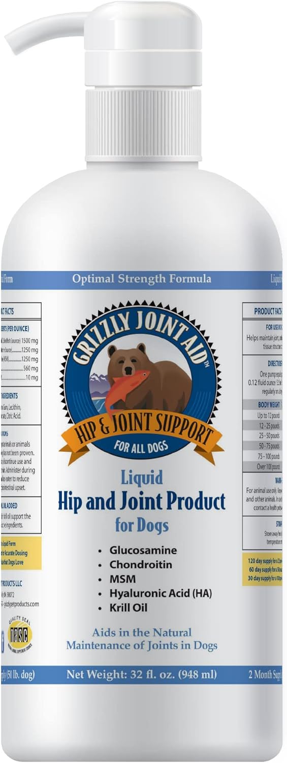Grizzly Joint Aid for Dogs Liquid Hip and Joint Support (Extra Strength), 32 fl oz