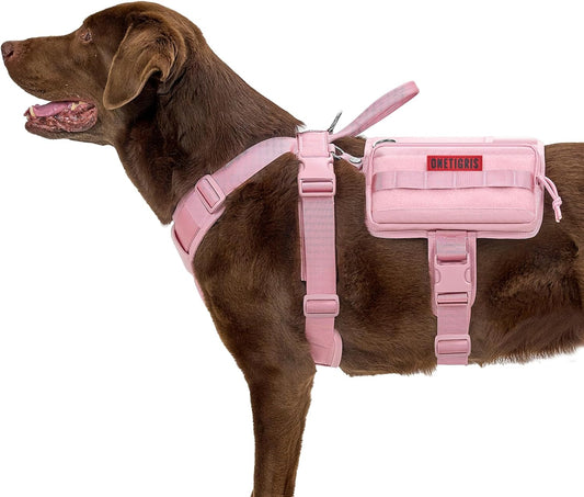 OneTigris Service Dog Vest Harness, Service Dog Cape Guardian Dog Backpack Harness with Pouches Dog Saddle Bag for Small Medium and Large Dogs (Pink, Large)