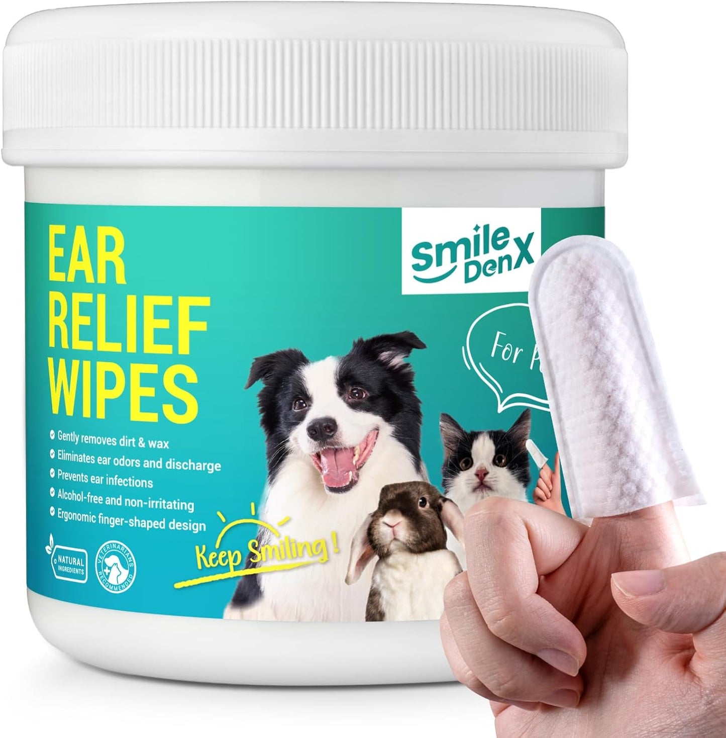 Dog Ear Cleaner Wipes, Dog Ear Infection Treatment, Dog Ear Cleaner, Fast Relief from Ear Itching and Inflammation, Cat Ear Wipes, Gently Remove Ear Wax Debris and Smelly (50 Pcs, Unscented)