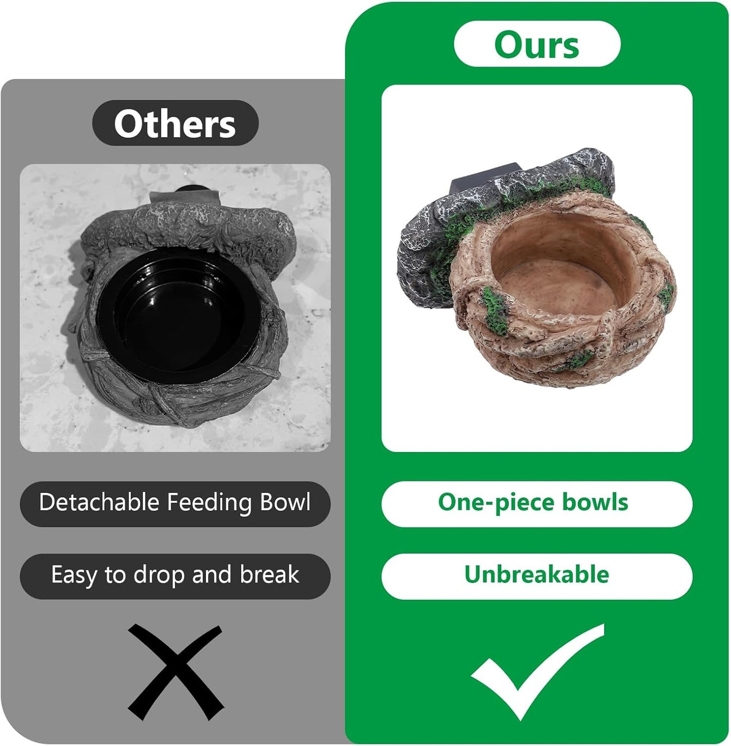 Magnetic Reptile Feeding Ledge, Gecko Feeder Ledge with One Piece Cup, Hollow Vine Food Dish, Reptile Water Bowl for Bearded Dragon Lizard Snake