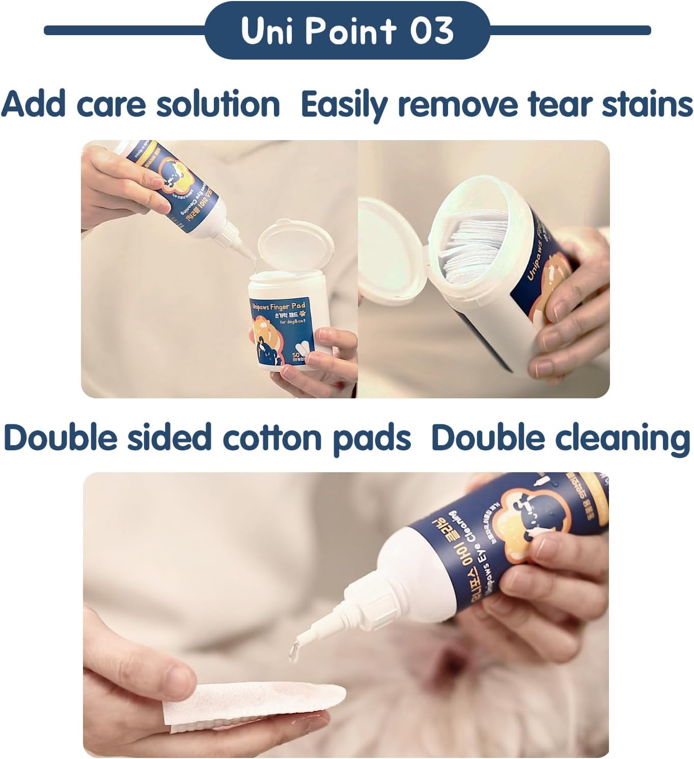 UNIPAWS Dog & Cat Eye Area Cleaner with Wipes – Vet-Recommended Tear Stain Remover – 5.1 fl oz Cleaner + 50 Dry Finger Wipes – Probiotic & Plant Formula, Gentle Grooming Care