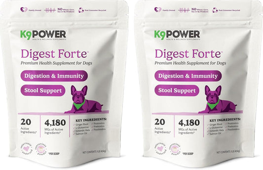 K9 Power Digest Forte for Dogs 1lb – Digestive, Immunity & Calming Support - Enhances Nutrient Absorption - Balances Gut Flora - Eases Discomfort & Boost Mood - Pack of 2