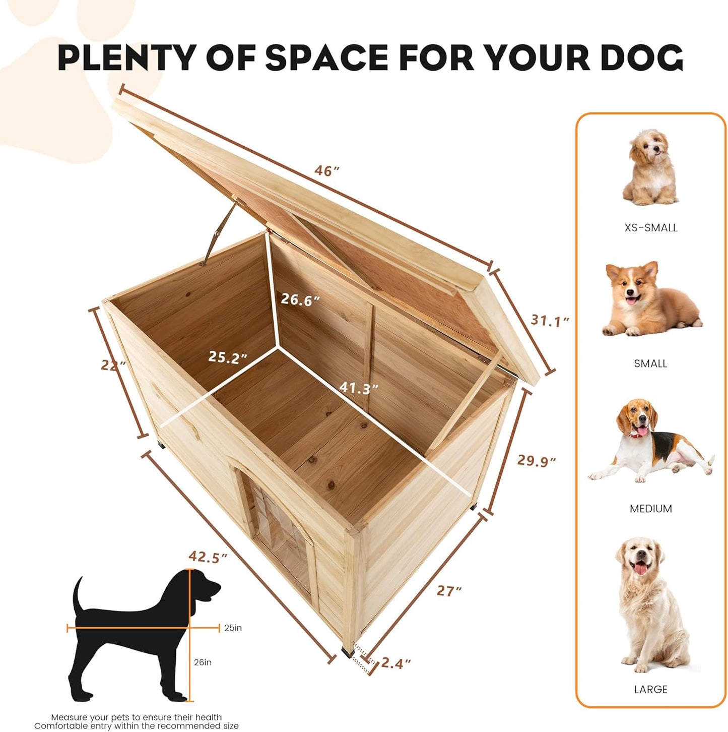 Large Solid Wooden Dog House,Suitable for Both Indoor and Outdoor, Suitable for Large Dogs and Animals of The Following Size, Easy to Clean,Can DIY,45.75" W x 31.25" D x 32.5" H