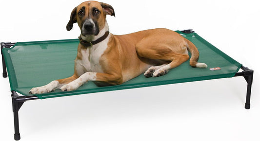 K&H Pet Products Cooling Elevated Dog Bed, Outdoor Raised Cot with Waterproof Breathable Mesh for Large Dogs, Portable Place Bed with Heavy-Duty Metal Frame, Big Hammock Style - Large Green
