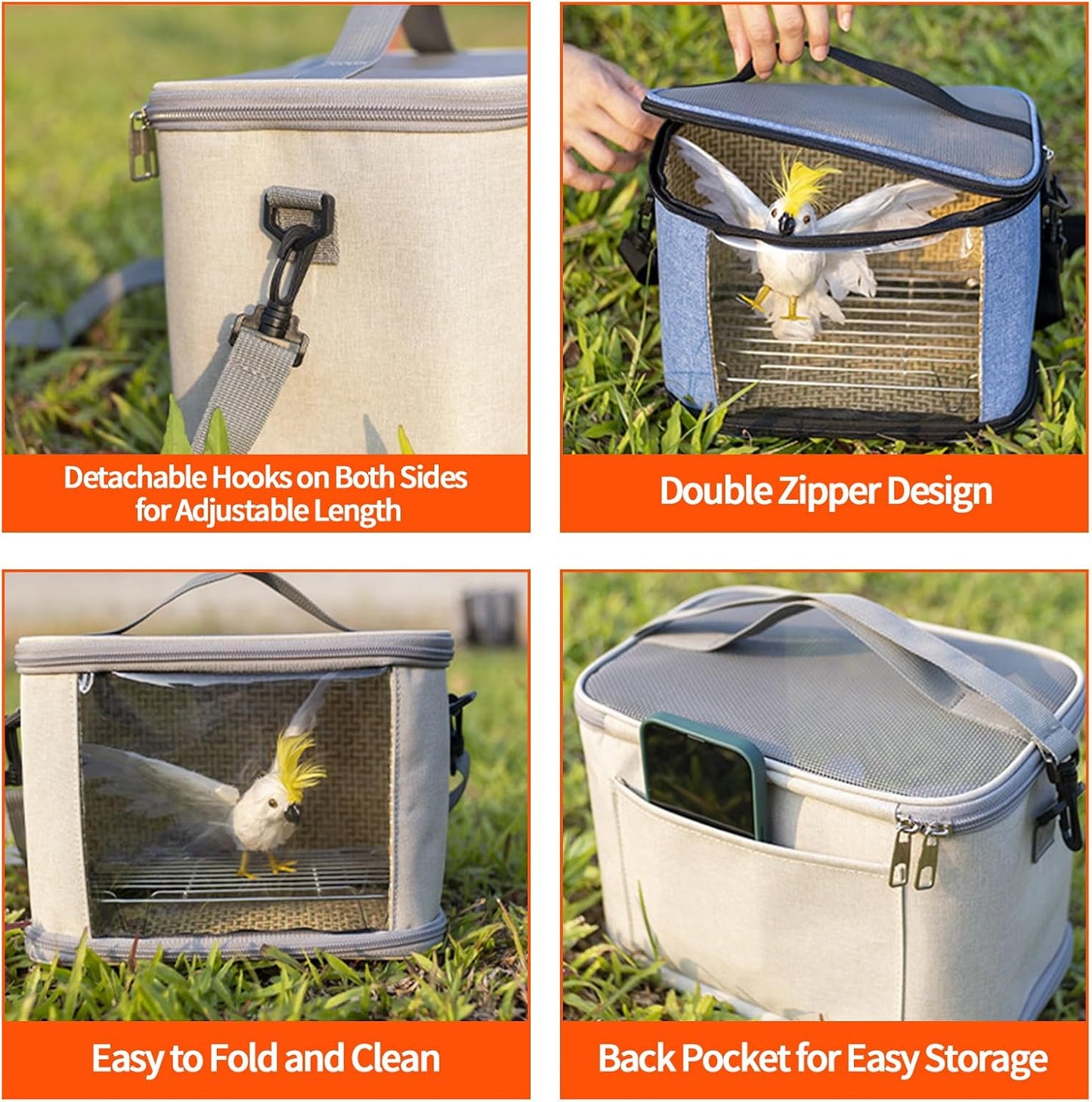 Bird Travel Carrierm, Small Bird Travel Backpack Carrier Cage with Tray and Breathable Clear Window, for Parakeet Cockatiel Budgies, for Camping Hiking (Small-Black)