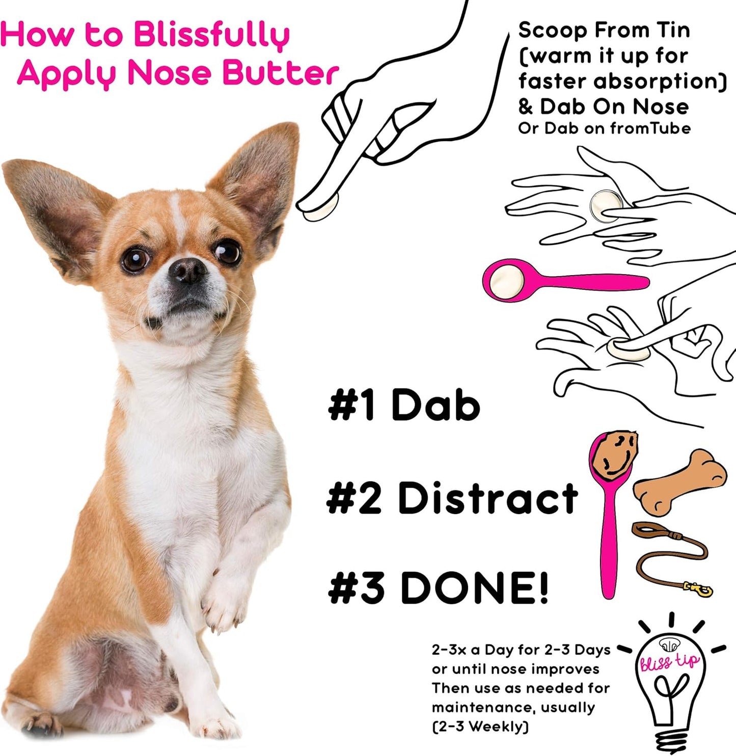 The Blissful Dog Long Coat Chihuahua Nose Butter for Dry, Cracked Skin, Lick-Safe Dog Nose Balm with Moisturizing Shea Butter, Almond, Olive, and Essential Oils, Pet Supplies, Uncented, 4 oz.