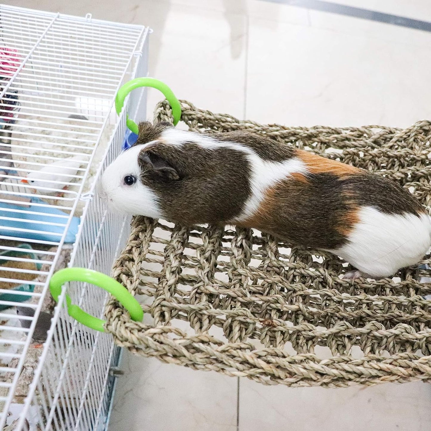 16 x 12 Inches Bird Seagrass Mat, Natural Seagrass Woven Net, Bird Hammock Mat with Hooks, Bird Cage Accessories, Climbing Rope Ladder Chew Toys for Cockatiel Hamster Guinea Pig Rats Hamster Parakeet