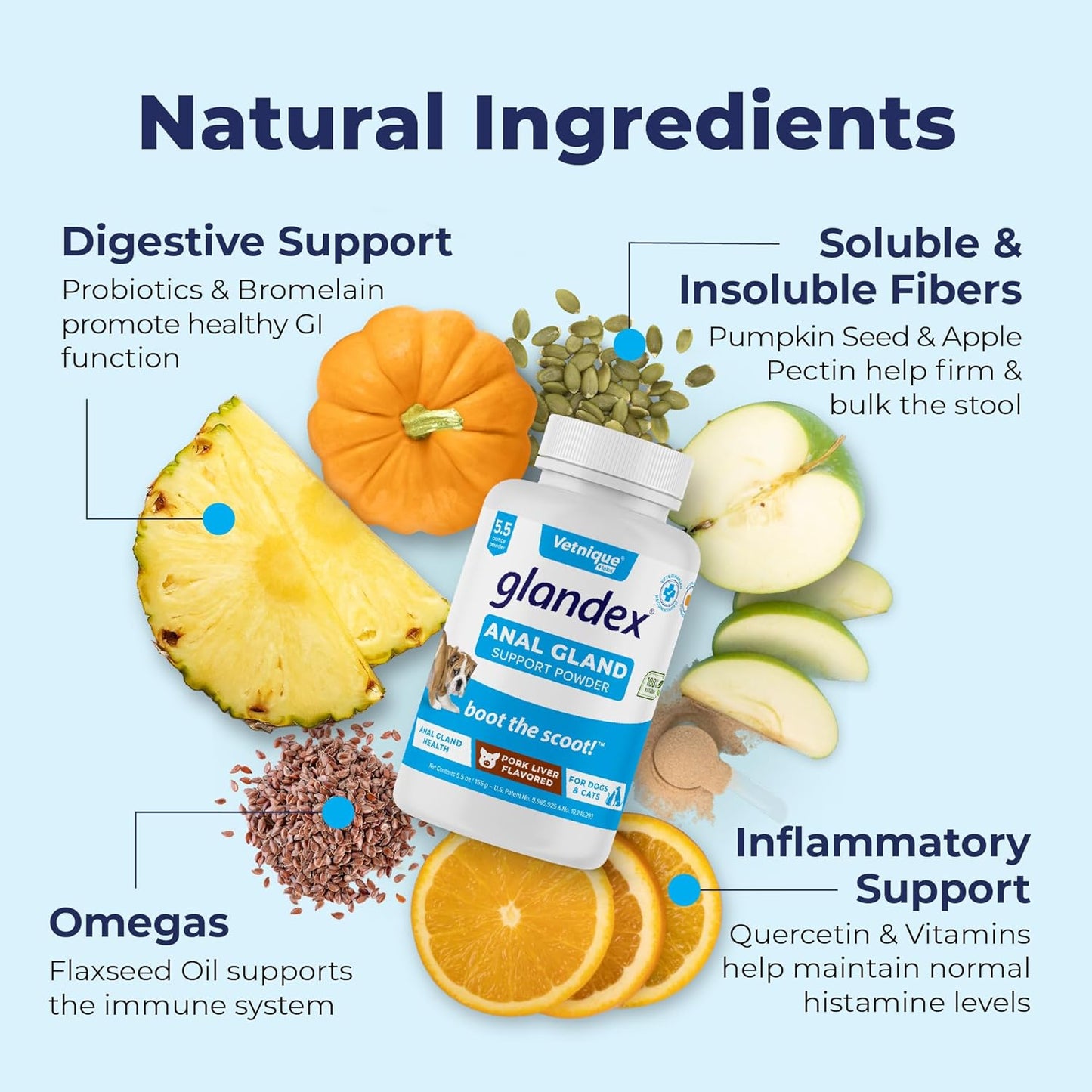 Vetnique Labs Glandex Dog Fiber Supplement Powder for Anal Glands with Pumpkin, Digestive Enzymes & Dog Probiotics for Digestive Health - Vet Recommended - Boot The Scoot (Pork Liver, 5.5oz Powder)