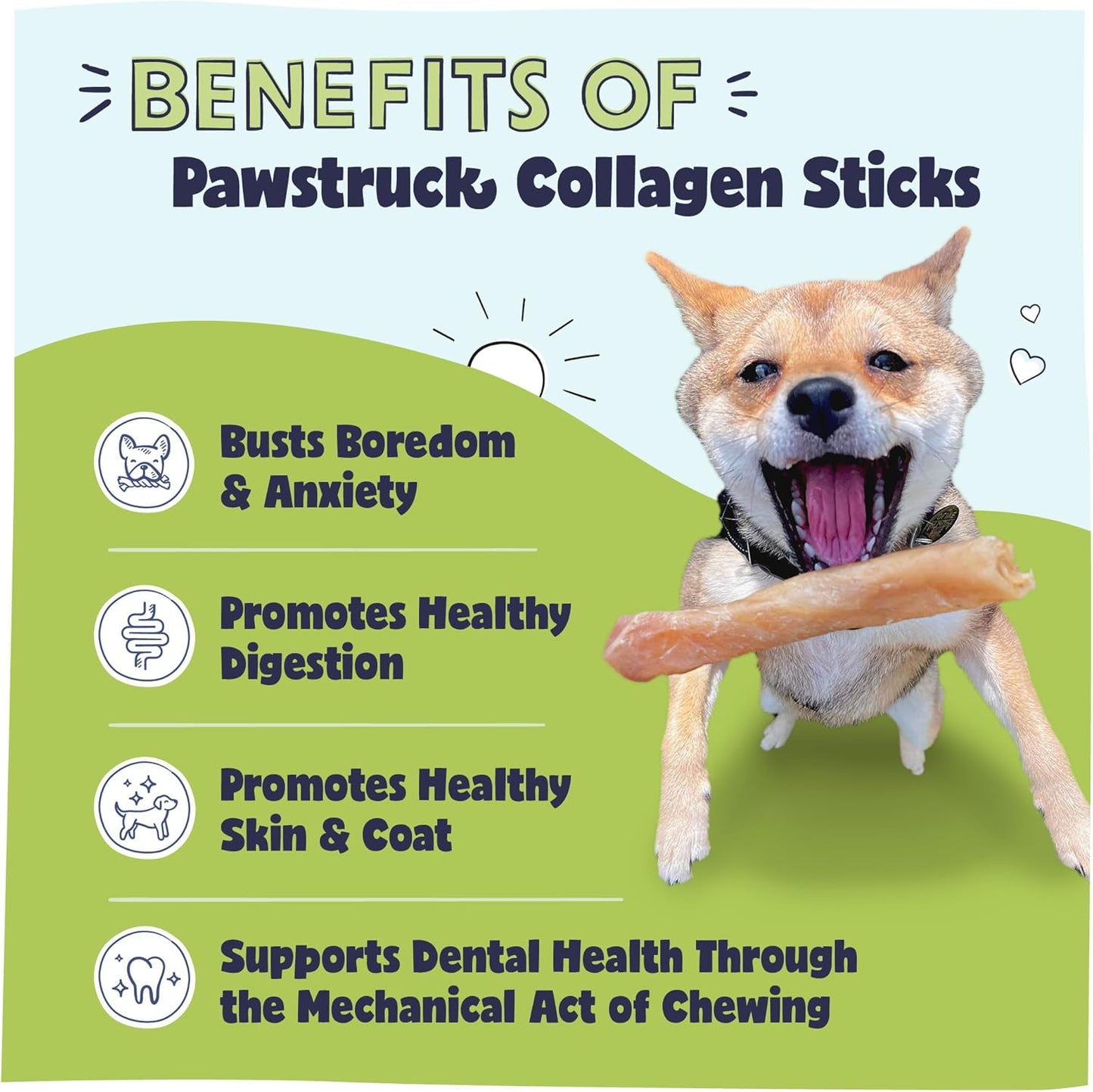 Pawstruck Natural 5-7" Beef Collagen Sticks for Dogs – Long-Lasting Rawhide Alternative, High Protein & Low Fat with Chondroitin & Glucosamine – 5 Pack