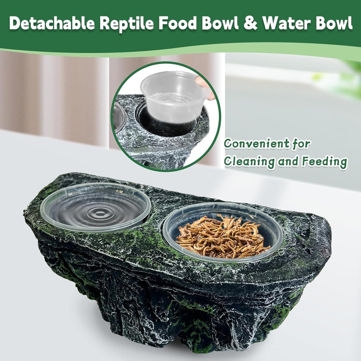 PINVNBY Reptile Feeding Ledge Double Reptile Water Bowl and Food Dish Crested Gecko Feeding Ledge with Suction Cup for Bearded Dragon Lizard Chameleon Snake and Other Reptiles