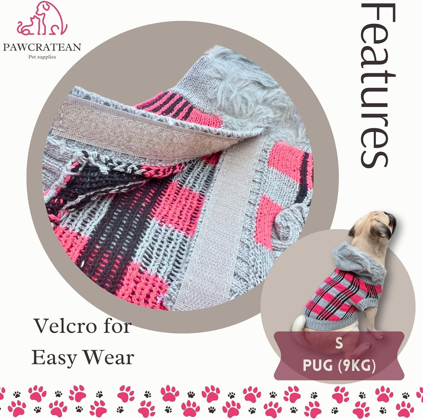 Cute Sweater for Dogs and Cats Soft Flannel Pet Outfit Warm and Cozy Animal Hoodie Small to Large Pet Clothes for Halloween Parties and Everyday Wear (Large, Pink Checkered with Hat)