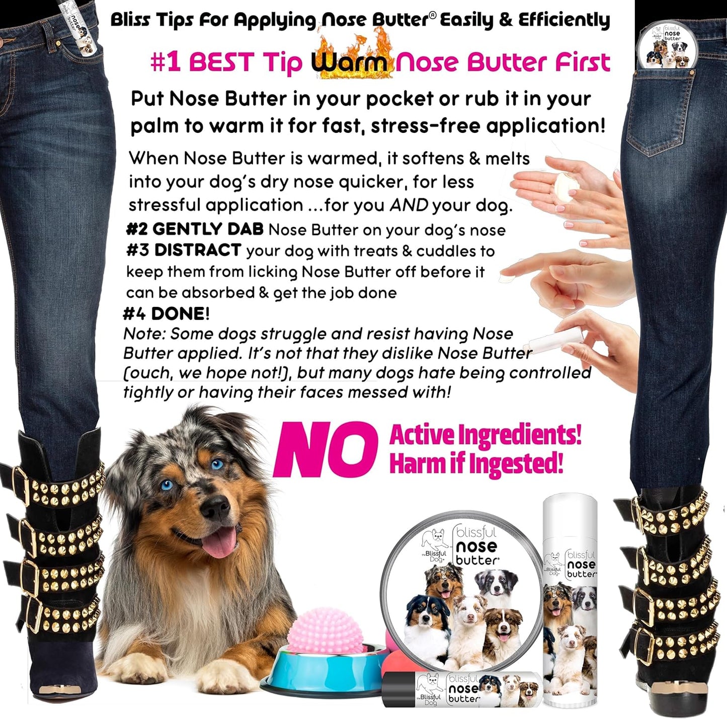 The Blissful Dog Australian Shepherd Nose Butter for Dry, Cracked Skin, Lick-Safe Dog Nose Balm with Moisturizing Shea Butter, Almond, Olive, and Essential Oils, Pet Supplies, Uncented, 1 oz.