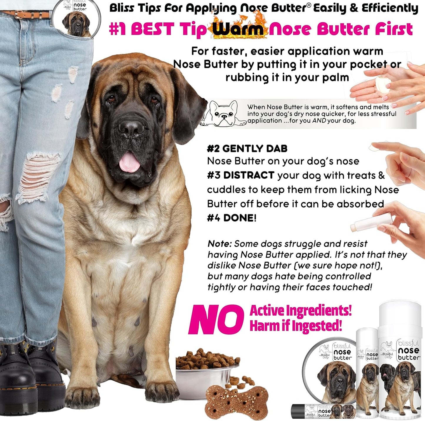 The Blissful Dog Mastiff Unscented Nose Butter - Dog Nose Butter, 8 Ounce